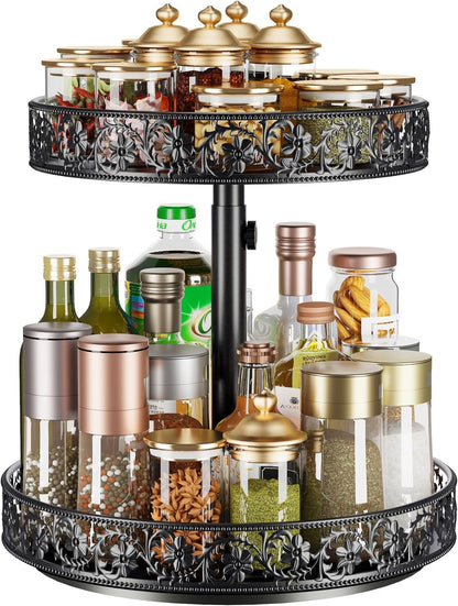 2 12 Inch Countertop Two Tier Lazy Susan Organizer Turntable Height Adjustable, Tier Lazy Susan Metal Easy Assembly