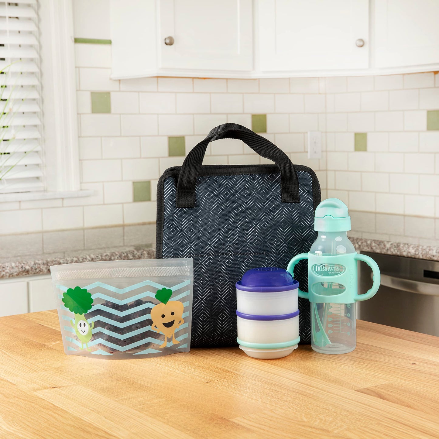Dr. Brown's Fold & Freeze Bottle Tote, Travel Baby Bottle Insulated Cooler Bag, Store Up to 6 Baby Bottles, Black, BPA Free