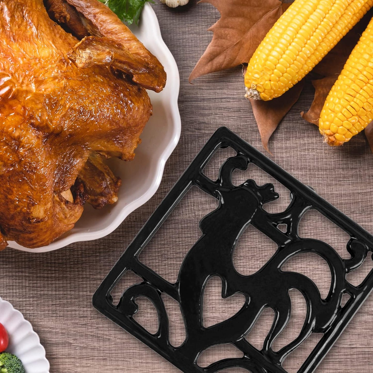 Vintage Square Cast Iron Trivet, Heat Resistant Metal Mat for Kitchen Countertop Hot Dishes