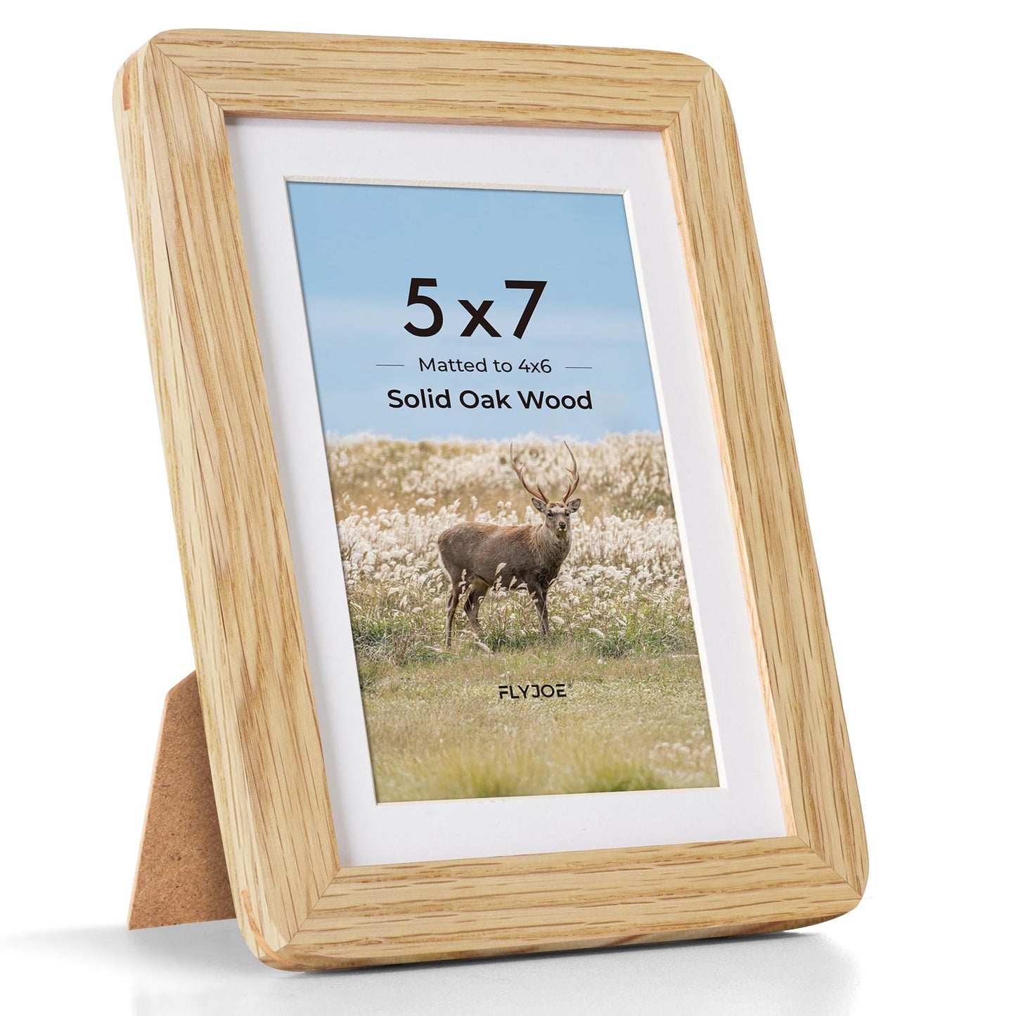 FLYJOE 5x7 Picture Frame - Solid Oak Wood 5 x 7 Photo Frame, 5''x7'' Frame With Mat For 4x6, Tabletop and Wall Display, Hanging Hardware Included, 5 By 7 Picture Frame Wood, Natural Oak