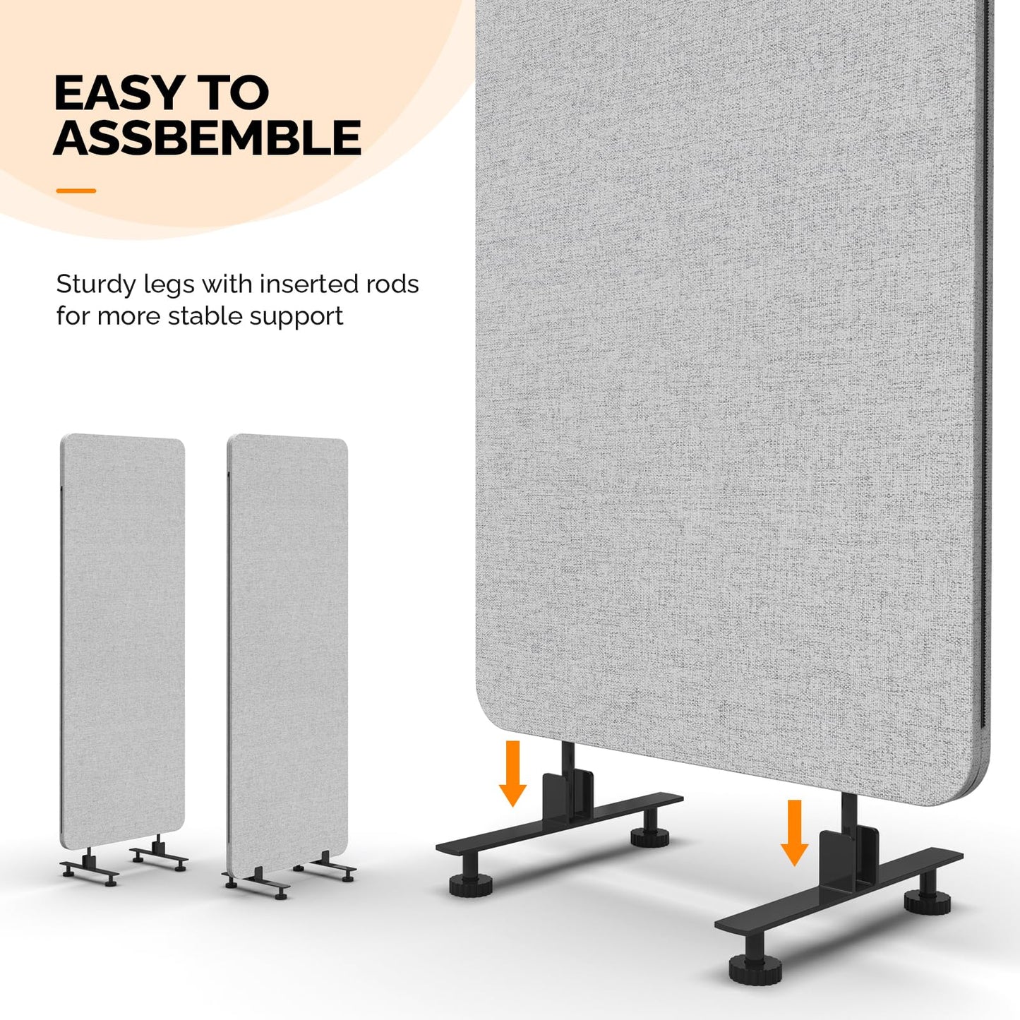 VINGLI Room Divider Screen, Freestanding Privacy Partition Wall, Zipper Connected Panels with Wheels, Office Space Separator (Light Gray, 3 Panel)