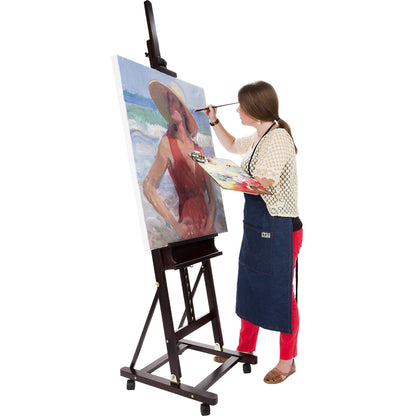 SoHo Urban Artist Wooden Easel - H-Frame Studio Easel for Tabletop Easels for Painting & Drawing Desk, Supports Canvases Up to 71", Mahogany Finish, Adjustable with Locking Casters