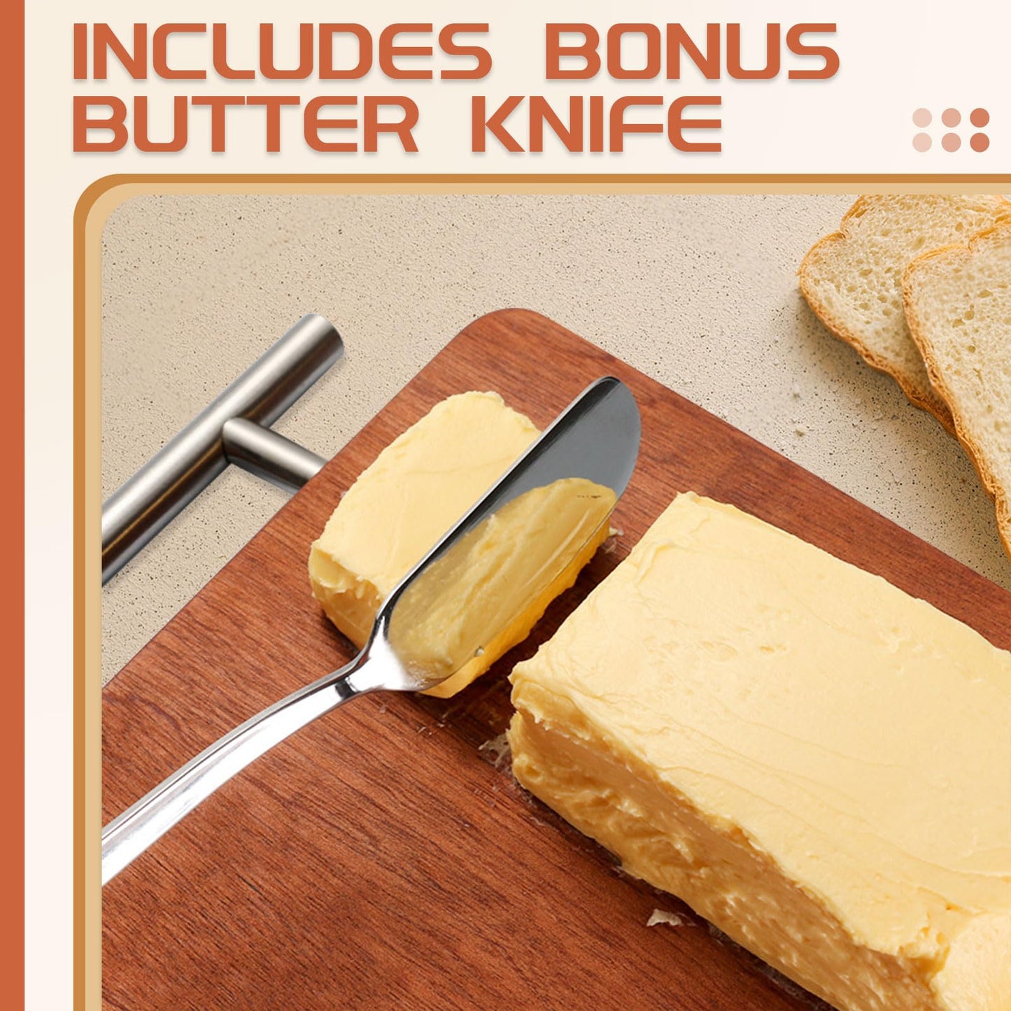 Diakey 2 Pack Butter & Cheese Slicer Cutter, 17 Wires Butter Cutter with Stainless Steel Spreader Knife, Ergonomic Handle Portable Grip for Block Cheese, Soft Fruit, Egg