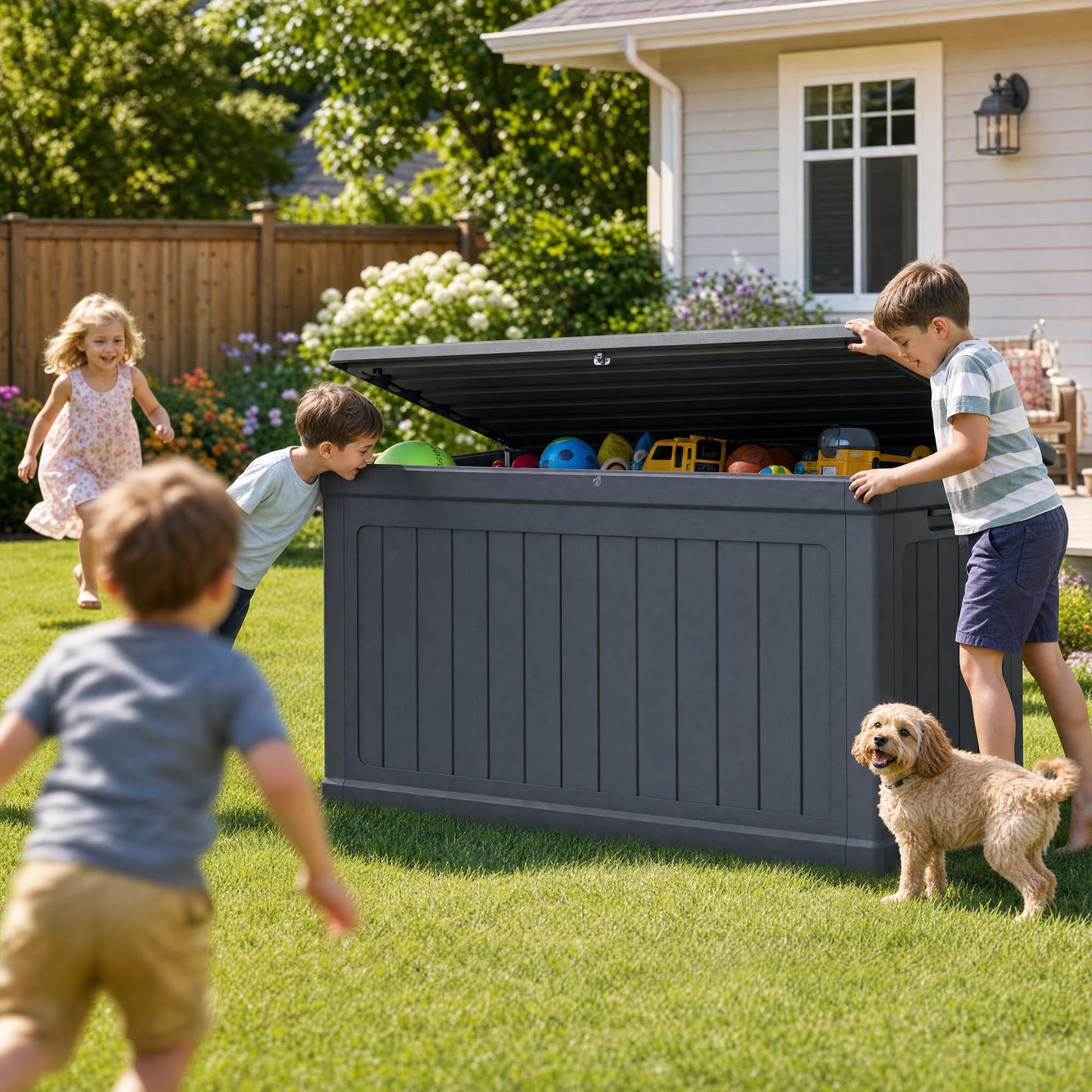 Cirui 270 Gallon Deck Box, Lockable Waterproof Storage Box, Outdoor Storage Bin for Package Delivery, Patio Cushions, Gardening Tools，Pool Accessories and Sports Equipment (Black,270 Gallon)
