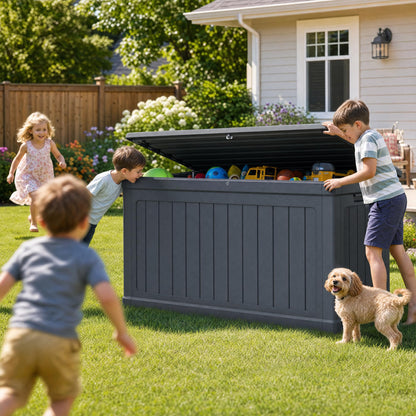 Cirui 270 Gallon Deck Box, Lockable Waterproof Storage Box, Outdoor Storage Bin for Package Delivery, Patio Cushions, Gardening Tools，Pool Accessories and Sports Equipment (Black,270 Gallon)