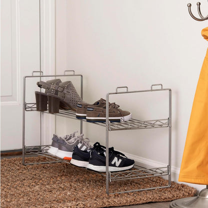 Two-Tier Chrome Shoe Rack - Stackable Storage Solution