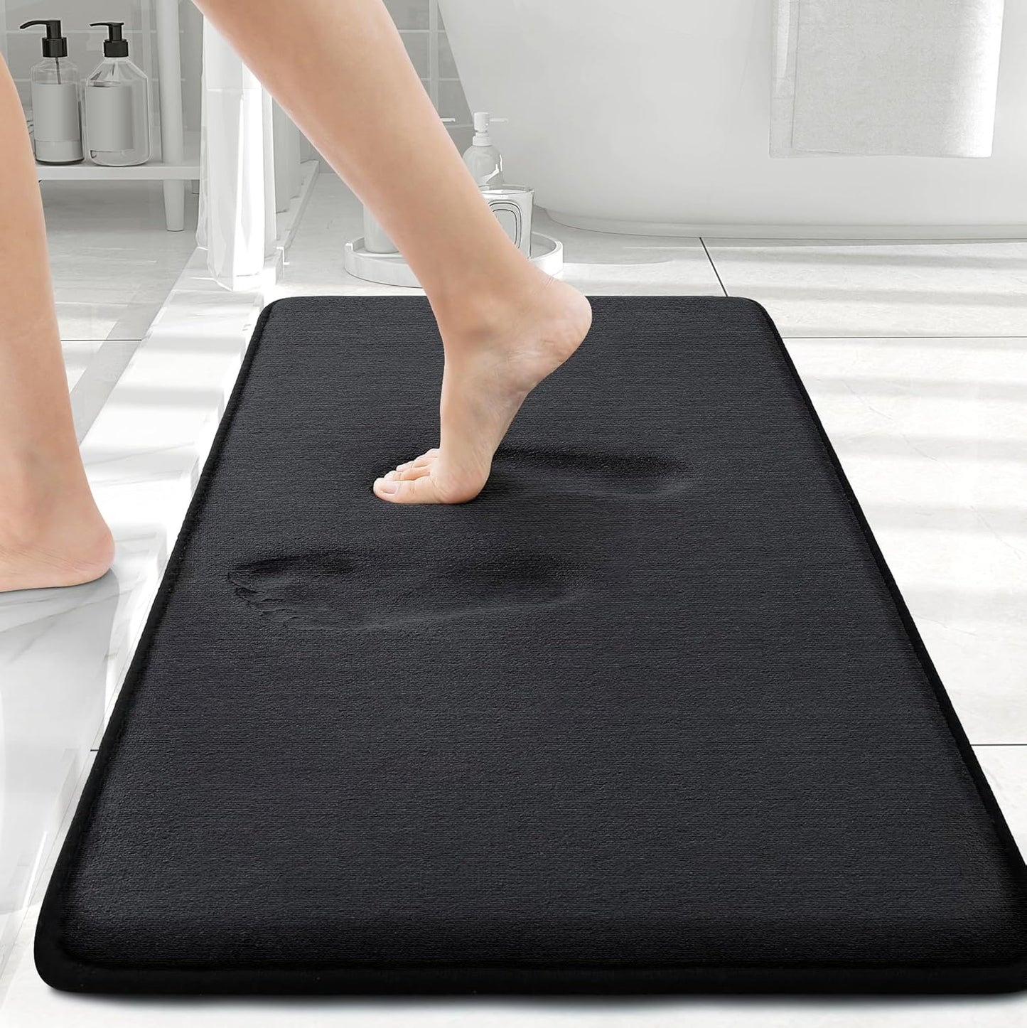 Smiry Memory Foam Bath Mat - Extra Soft, Absorbent, Non-Slip Bathroom Carpet | 30x20, Black