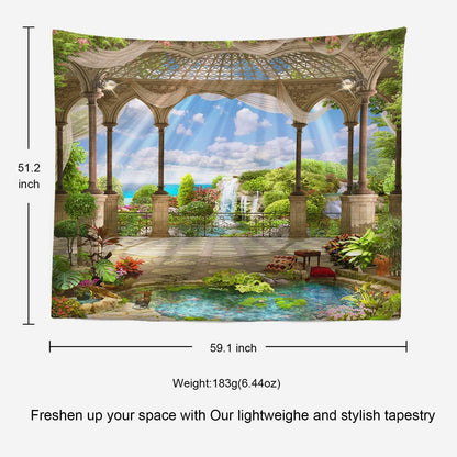 Shrahala Beautiful Tapestry, Waterfall Nature Scenery Landscape Wall Hanging (51.2 x 59.1 Inches, Green)