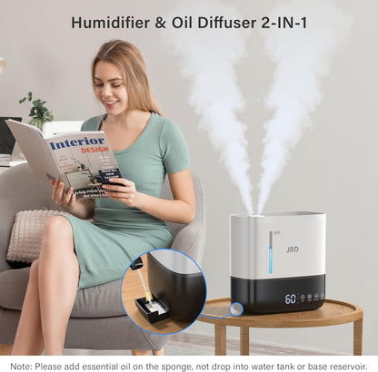 4L 40H 12H 360 Nozzle, 7-Color JRD Humidifiers for Bedroom, Ultrasonic Humidifier for Large Room, Cool Mist Top-Fill
