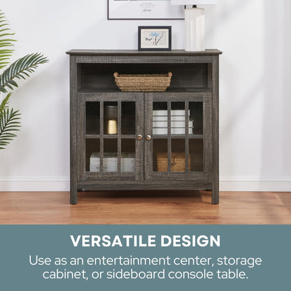 Convenience Concepts Big Sur Highboy TV Stand 36" - Modern Entertainment Center For TVs up to 40", Storage Cabinet for Dining, Living Room, & Entryway, Console Hall Table with Shelves, Weathered Gray