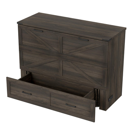 Bellemave Full Size Murphy Bed with Charging Station and Storage, Farmhouse Murphy bedframe with Foldable Panel, Noisy Free, for Guest Bedroom, Living Room, Office, Rustic Gray