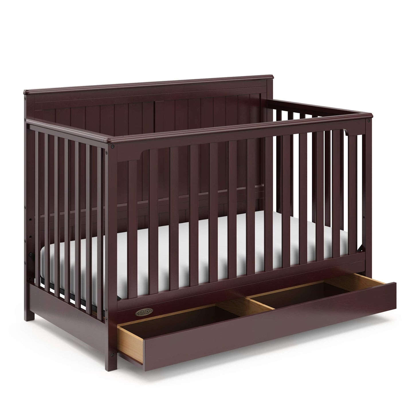 Graco Hadley 5-in-1 Convertible Crib with Drawer – GREENGUARD Gold Certified, Fits Standard Crib Mattress, Converts to Toddler Bed, Daybed and Full Bed, 4 Adjustable Mattress Heights (Espresso)