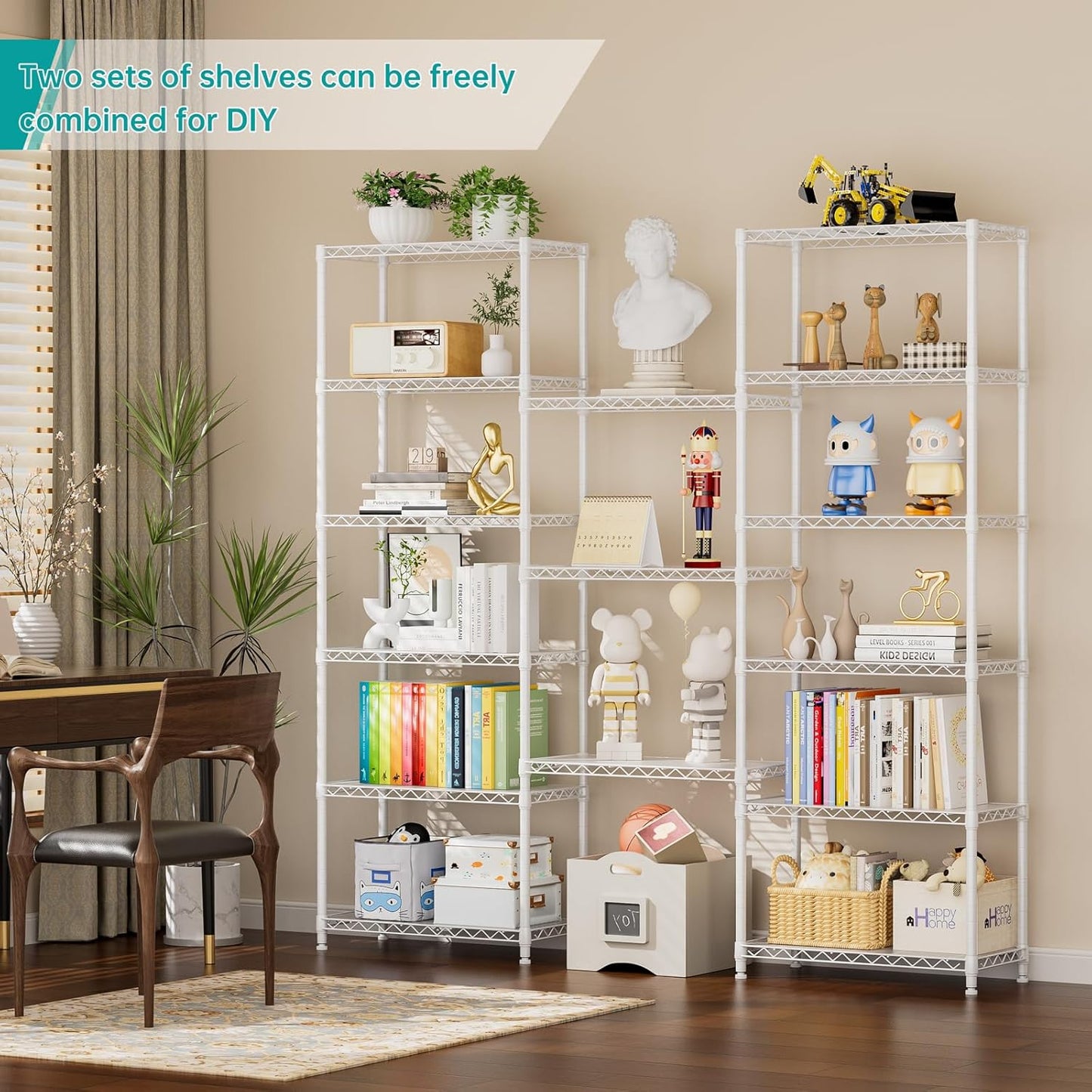 SINGAYE 8-Tier Metal Shelf Organizer - Adjustable Wire Shelving Unit for Kitchen, Garage, or Bathroom | 12" D x 22" W x 74" H - White