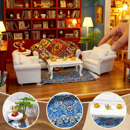 1:12 Scale Miniature Furniture Sofa Set with Pillows Mini Couch Carpet Tea Table for Mini House Acessories Living Room Scene Decor