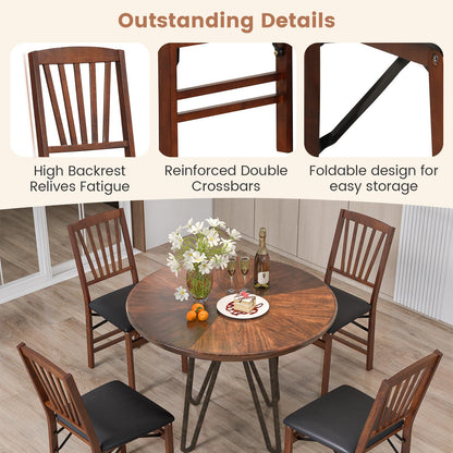 KOTEK Folding Dining Chairs Set of 4, Wooden Kitchen Chairs with Padded Seat & Solid Wood Frame, 400 LBS Weight Capacity, No Assembly Foldable Chair for Dining Room, Living Room