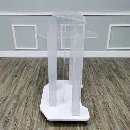 DHXIAMZ Acrylic Podium Stand with Wheels for Restaurants Weddings Offices and Classrooms Wide Reading Surface for Presentations and Lectures