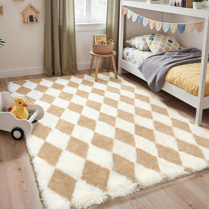 5x7 GENIMO Checkered Rug Area Rugs for Kids Bedroom Soft Shag Rug Fluffy Fuzzy Carpet Plush Rugs for Living Room