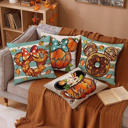 Hello Fall Mouse Pumpkin Decorative Throw Pillow Covers - 20 x 20 Set of 4 for Autumn Home Decor