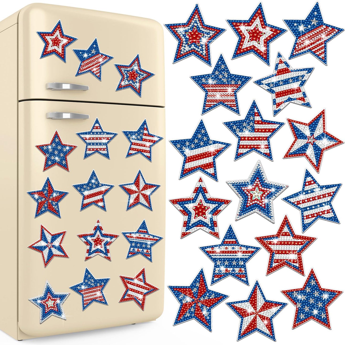 Umigy 16 Pcs 4th of July Patriotic Star Diamond Painting Magnets Refrigerator 250th Anniversary Memorial Day Diamond Art Kits USA Red Blue White Independence Day DIY Art Kits for Adults Beginner Craft