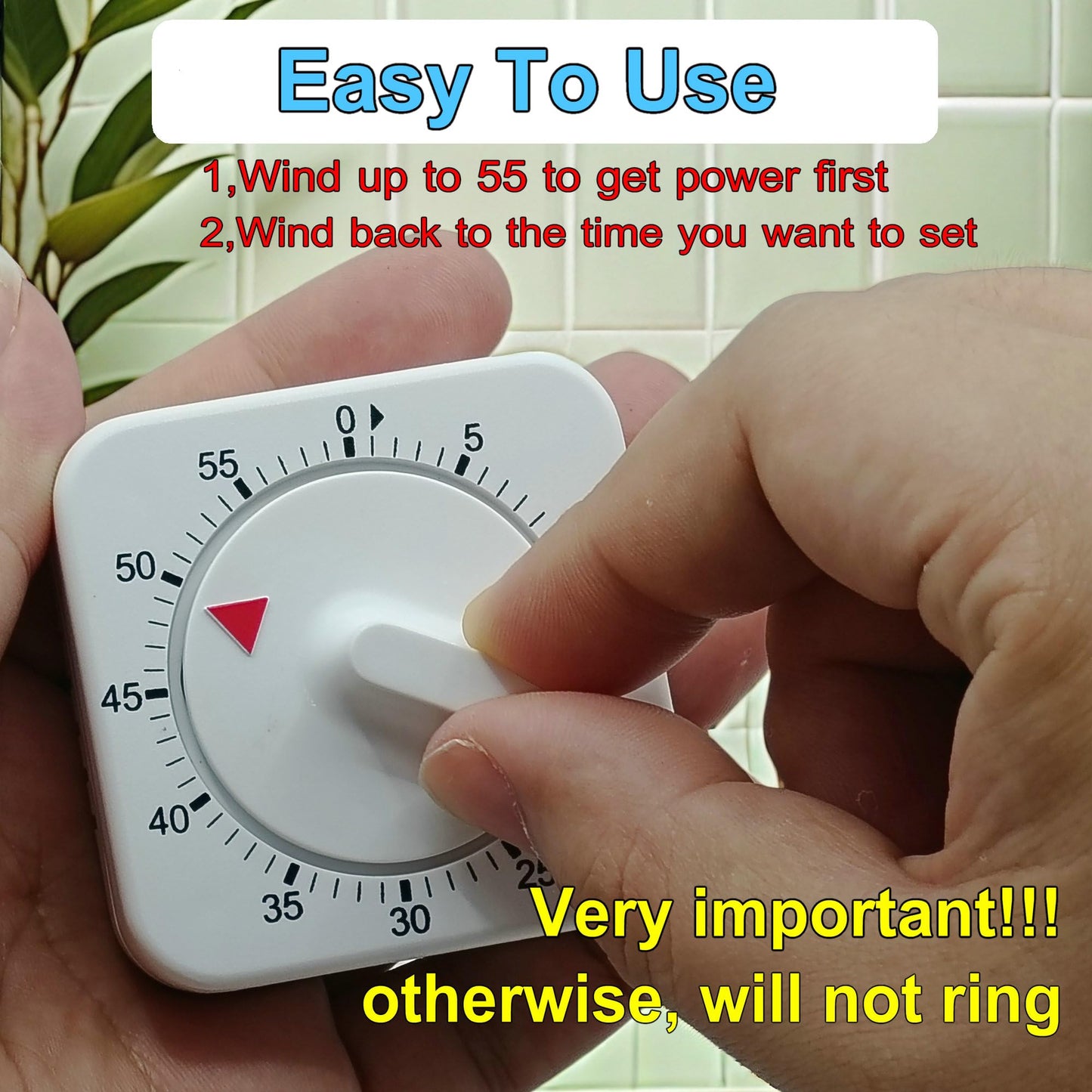 Square 60 Minute Mechanical Kitchen Timer, Easy to Use Visual Cooking Timer with Strong Magnet and Loud Alarm, Manual Countdown Timer for Classroom, Home, Study and Cooking (2 Pack)