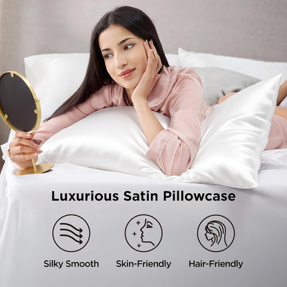 Bedsure Satin Pillowcases - Luxurious Silk-Like Queen Size Set of 2 | Pure White Cooling Pillow Cases, 20x30 Inches