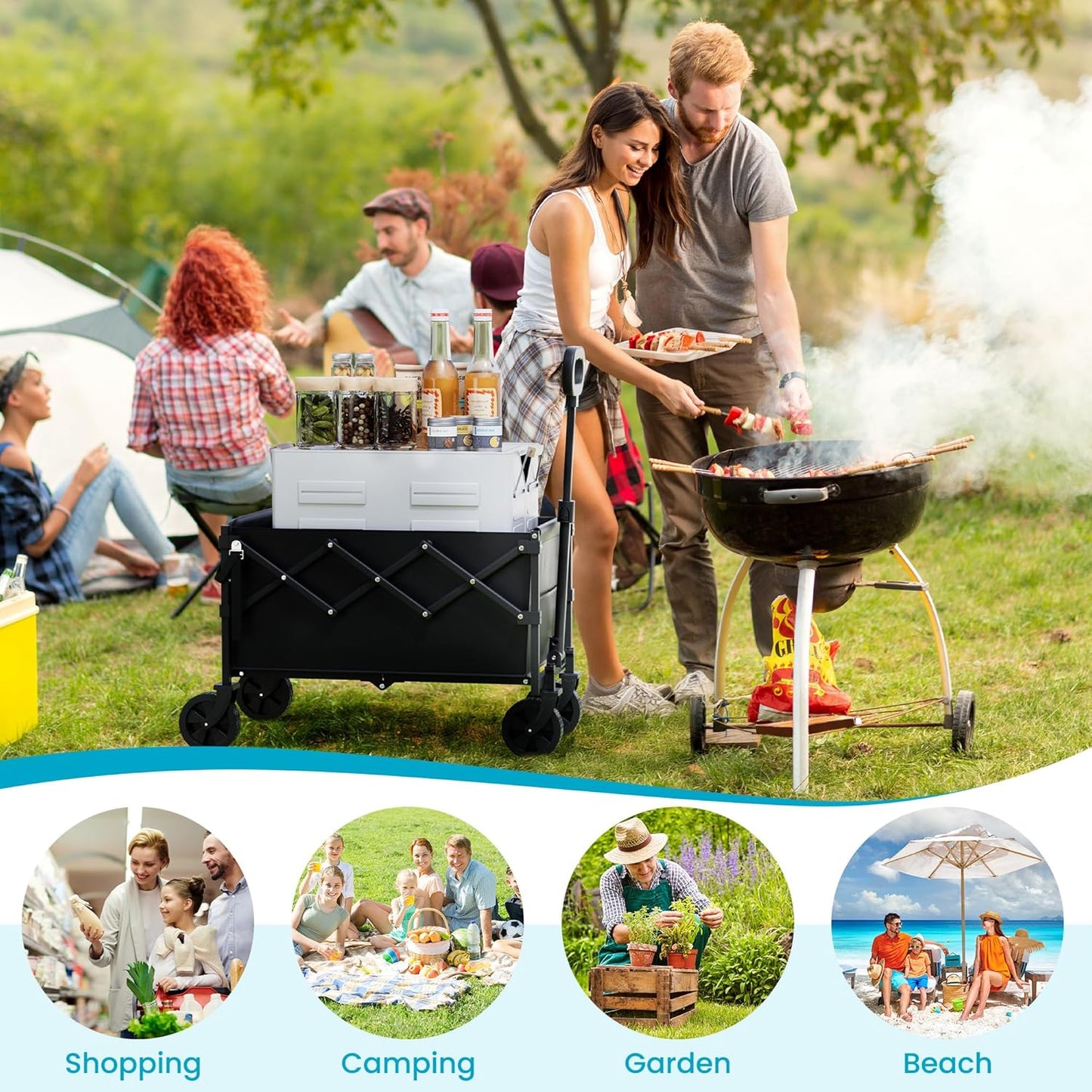 350lbs Small Collapsible Wagon with Tailgate, Wagons Carts Foldable with Capacity, Lightweight Portable Utility Wagon