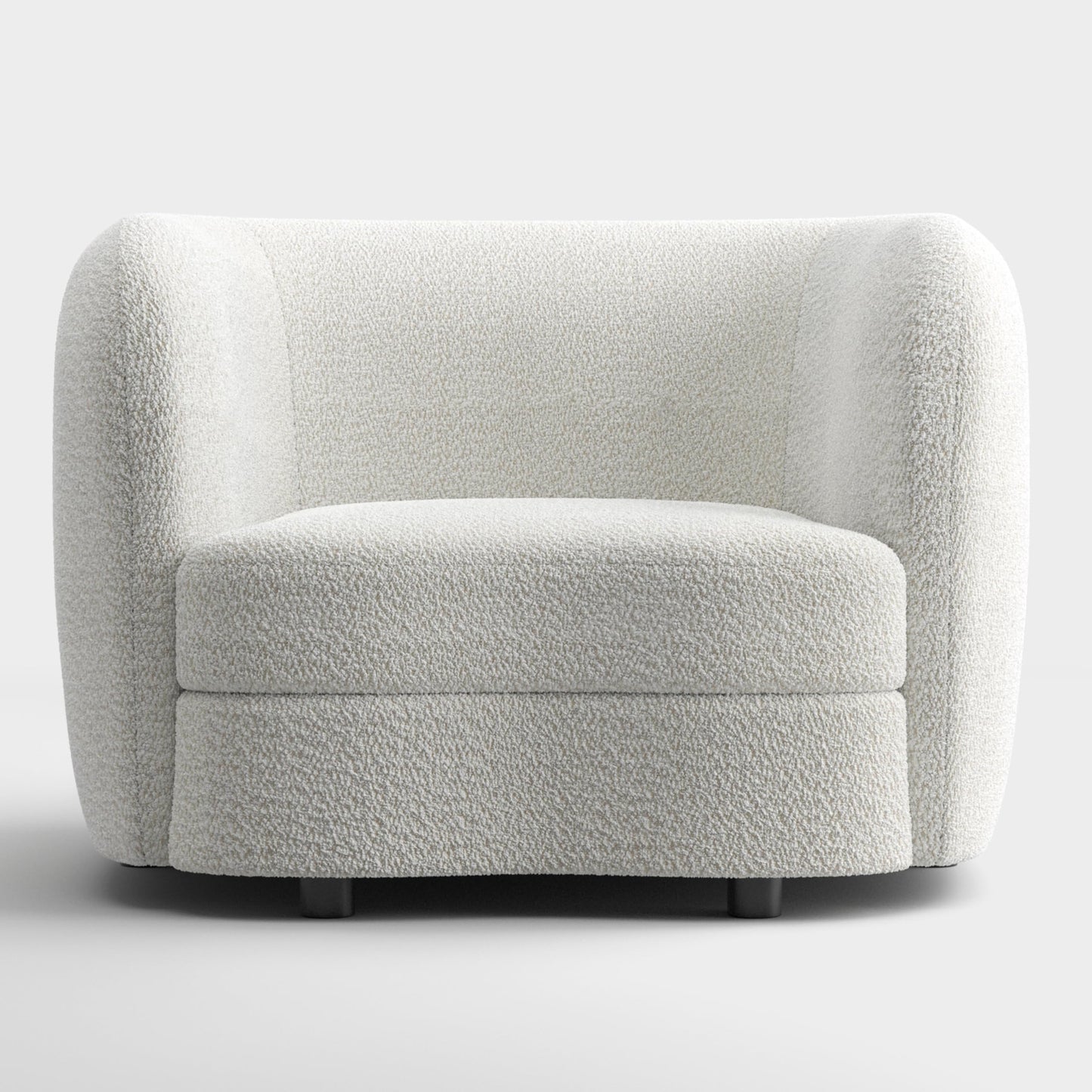 Furniture of America Nimiane Modern Boucle Barrel Chair with Curved Arms and Wooden Legs, Fabric Upholstered Armchair, Comfy Sofa Chair for Living Room, Bedroom, Home Office, Off-White