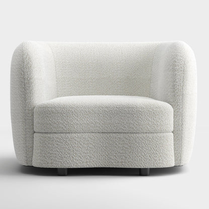 Furniture of America Nimiane Modern Boucle Barrel Chair with Curved Arms and Wooden Legs, Fabric Upholstered Armchair, Comfy Sofa Chair for Living Room, Bedroom, Home Office, Off-White