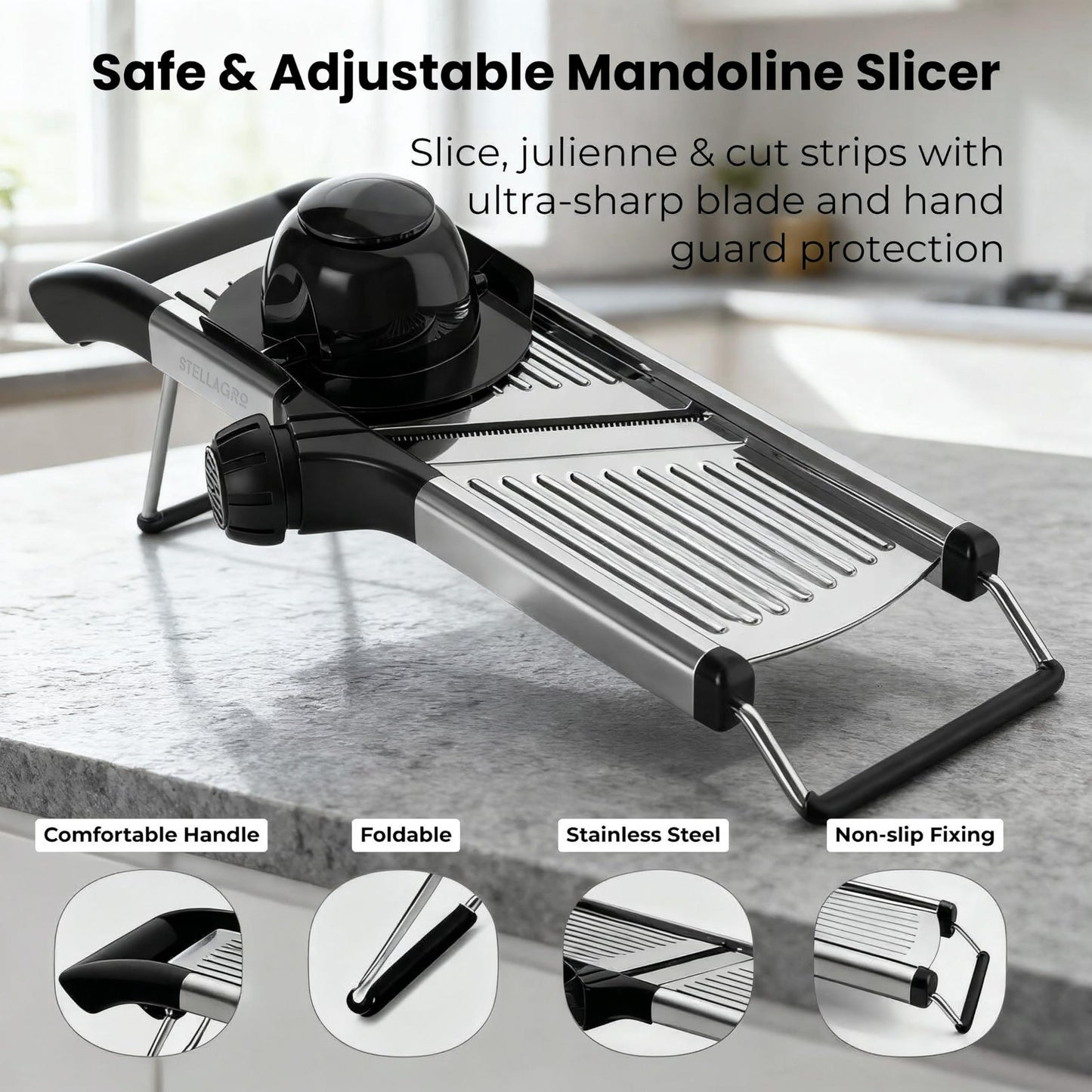 Professional Mandoline Slicer for Kitchen, Adjustable Vegetable Slicer Stainless Steel Mandoline Food Slicer with Julienne Cutter, Safe Vegetable Slicer