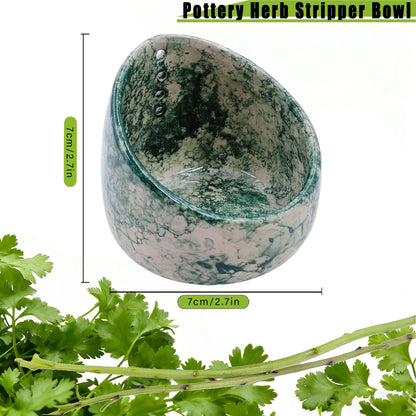 Herb Stripper Bowl, Pottery Herb Stripper Bowl, Kitchen Gadget for Fresh Leaf Stripping, Parsley, Thyme, Decorative Ceramic Glazed Handmade