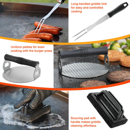 DY DECENT FAMILY 39PCS Griddle Accessories Kit, Flat Top Grill Accessories Set for Outdoor Barbecue. Griddle Tools Set with Basting Cover, Spatula, Scraper, Burger Press, Tongs and Cleaning Kit