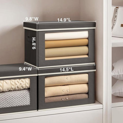 Homsorout Stackable Storage Bins - Medium Foldable Closet Organizers with Lids, 5-Pack, Dark Grey