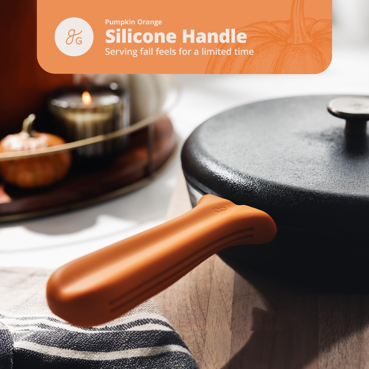 Greater Goods Silicone Handle Cover Designed for Greater Goods Cast Iron Skillet and Griddle, Pumpkin Orange