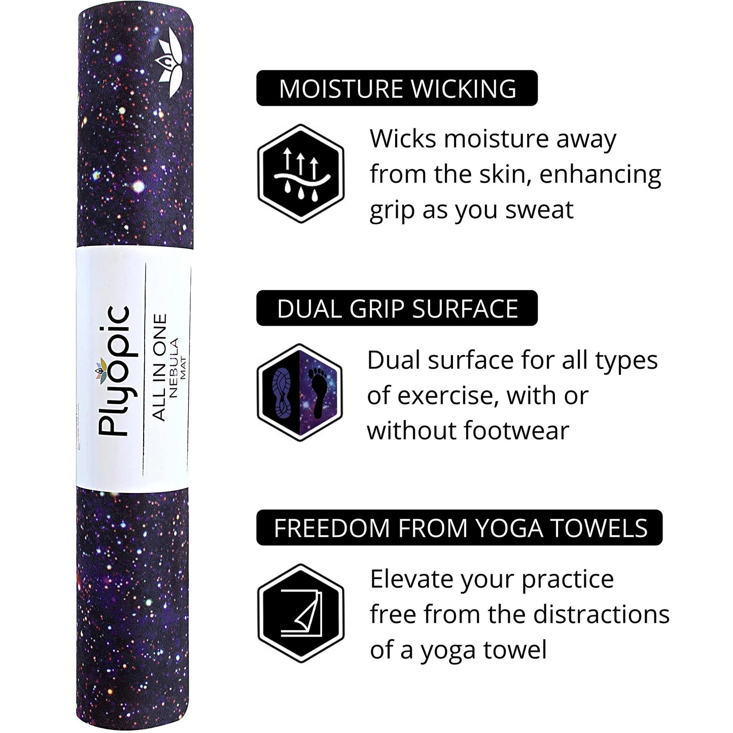 Plyopic. All In One Yoga Mat | Luxury Sweat-Grip Mat/Towel Combo | Ideal for Yoga, Hot Yoga, Bikram, Pilates, Workout & Exercise | Eco-Friendly Natural Rubber