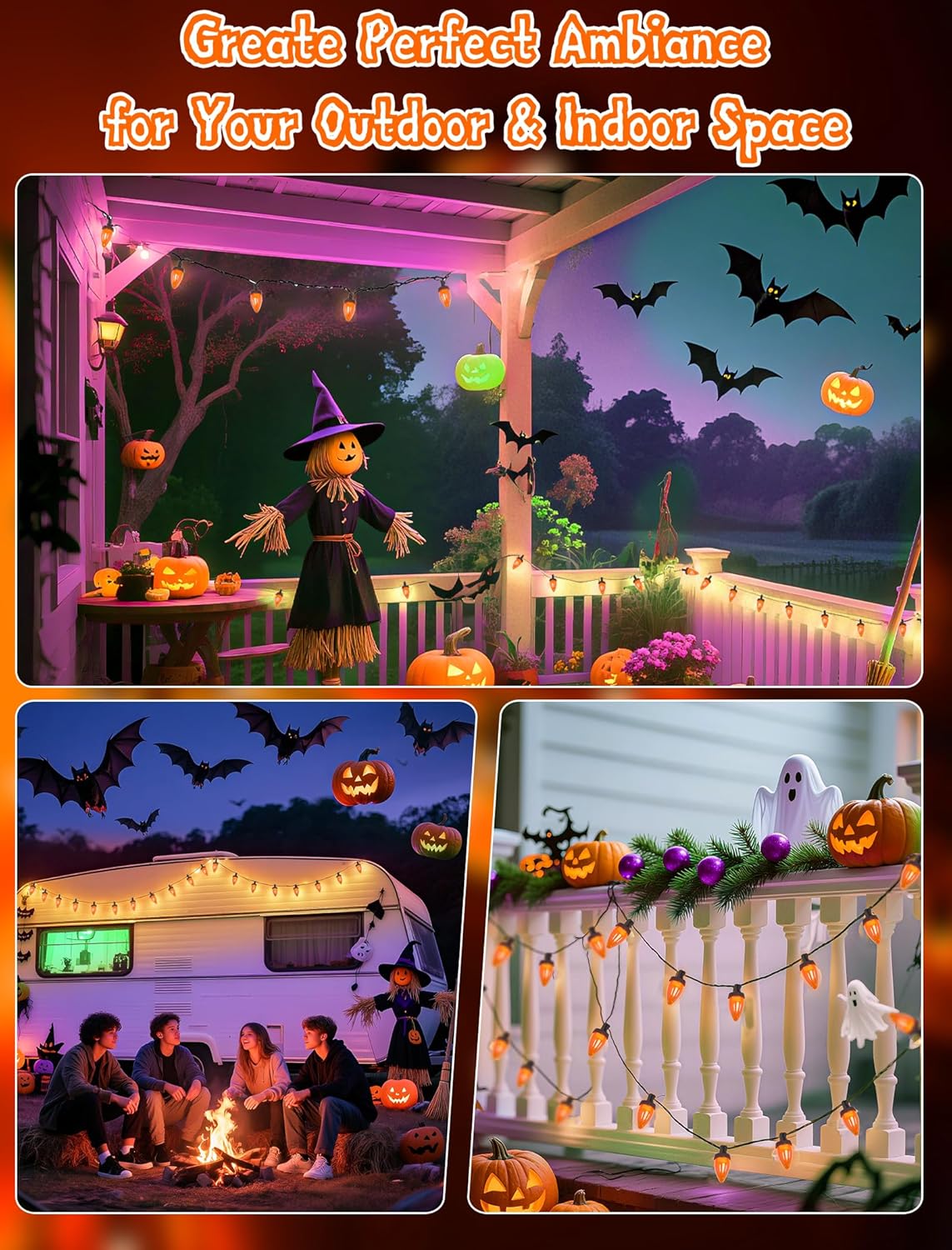 26ft C7 50 SUNSGNE Orange String Lights Outdoor, Halloween Outdoor Light with LED Orange Lights for Halloween Yard