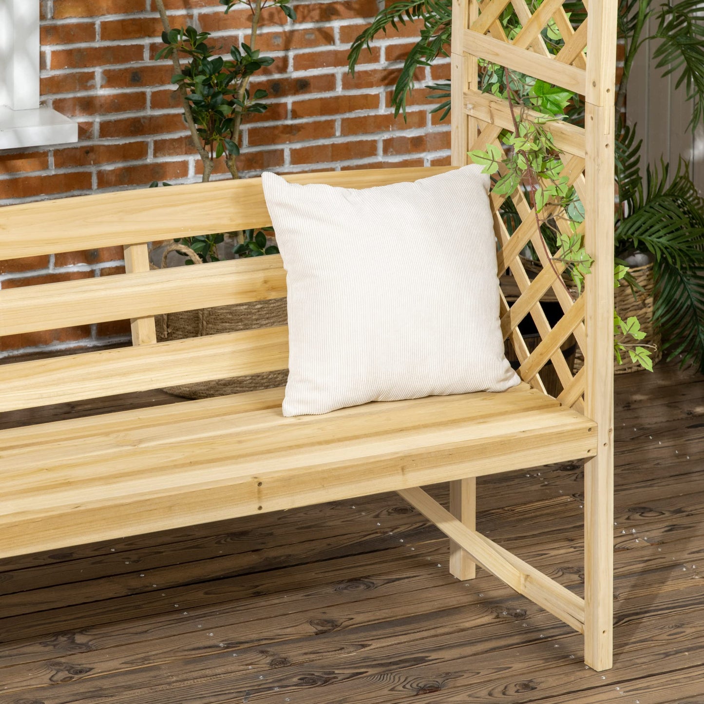 OVX Patio Garden Bench Arbor Arch with Pergola & 2 Trellises, 3-Seat Natural Wooden Outdoor Bench for Grape Vines & Climbing Plants – Backyard Decor, Natural