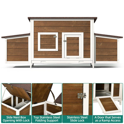 YITAHOME Chicken Coop Large Wooden Chicken House Chicken Pen Outdoor with 2 Nesting Boxes Poultry Cage Rabbit Hutch Duck Cage with Weatherproof Roof (Brown)