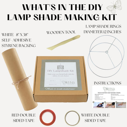 DIY Lampshade Kit 8"x12" White – DIY Lamps Shade Making Kit with All Materials - Self-Adhesive Lampshade Backing, Metal Rings, Double Sided Tape and Instructions, No Fabric Included – Adult Craft Kit