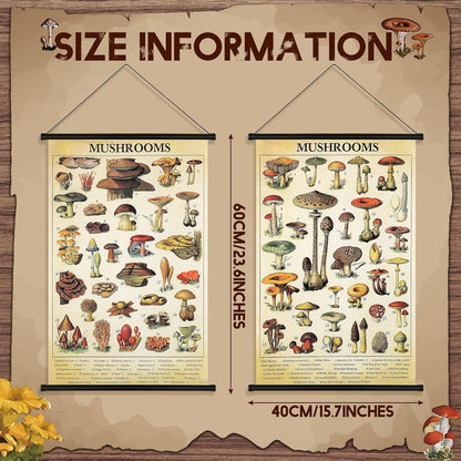 2 15.7 23.6 Inch(Vintage Geosar Pcs Vintage Mushroom Flower Butterfly Tree Poster Fungus Rustic Wall Hanging