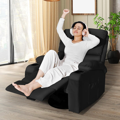 LAFWELL Rocking Recliner Chair, Massage Rocker Recliner Chair with Vibration Massage and Heat, USB and Type-C Ports,360° Swivel Faux Leather Chairs, Living Room, Bedroom, Nursery, RV, Black