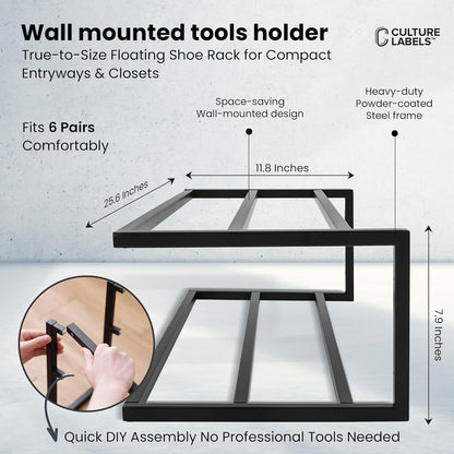 CULTURE LABELS 2 510 Wall Mounted Shoe Rack - Modern Tier Shoe Hanger with Easy Minute Assembly - Space Saving Stylish