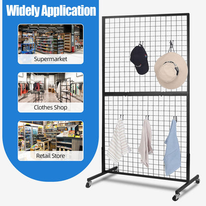 NectaCol Grid Wall Panels, 2 Packs 3'x 6' Grid wall Panels Stand with T-Base, Black Wire Gridwall Display Rack, Craft Show Display Rack, Art Gridwall Display Stand