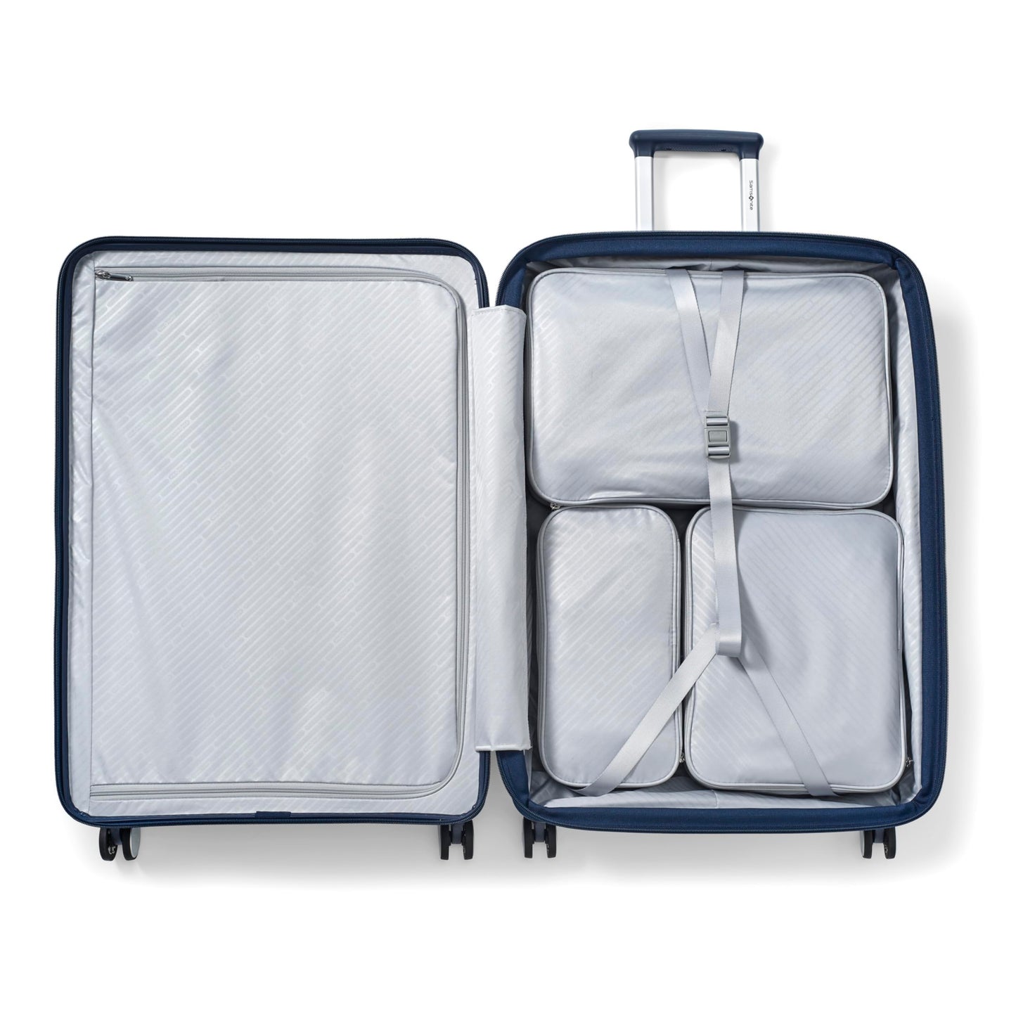 Samsonite Paralux Large Checked Luggage - Innovative Design - Quick Access Front Pocket - Dual Suspension Wheel Technology - TSA Lock - Expandable - Includes Removable Packing Cubes - Midnight Navy