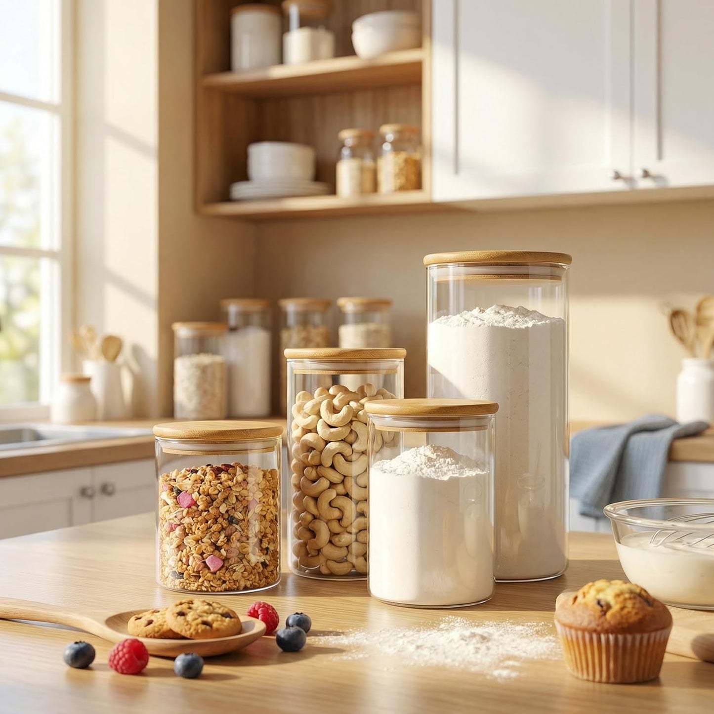 180oz x2 [Set 2], HomArtist Large Glass Flour and Sugar Containers of Glass Food Storage Containers with Bamboo Lids