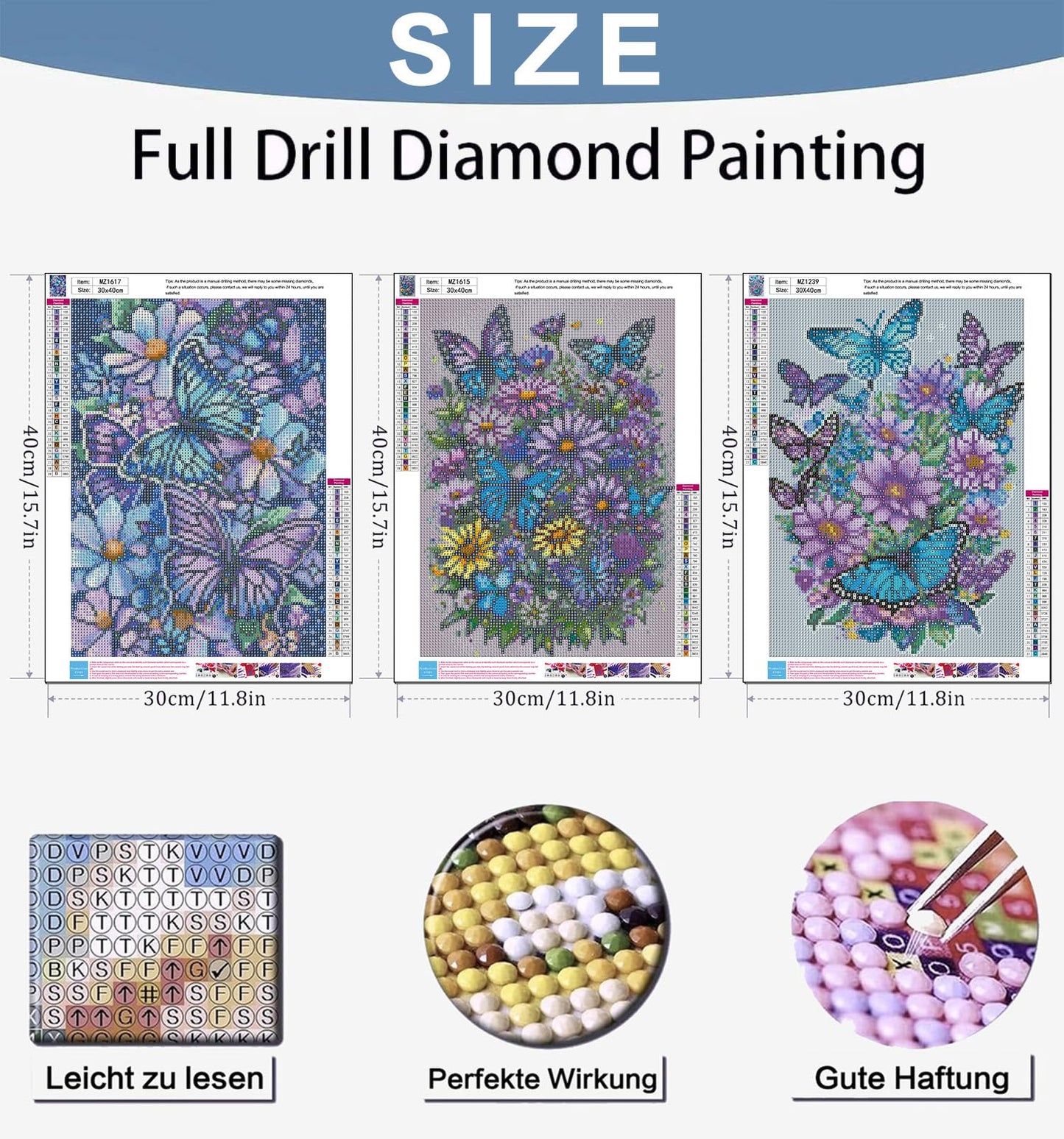 Benjenes 3PCS Spring Diamond Art Kits for Adults, Butterfly Diamond Painting Kits for Adults, 5D DIY Round Drill Gem Art Paint with Diamonds Dots Crafts Kits for Home Decor Gift 12x16 inch
