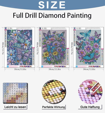 Benjenes 3PCS Spring Diamond Art Kits for Adults, Butterfly Diamond Painting Kits for Adults, 5D DIY Round Drill Gem Art Paint with Diamonds Dots Crafts Kits for Home Decor Gift 12x16 inch