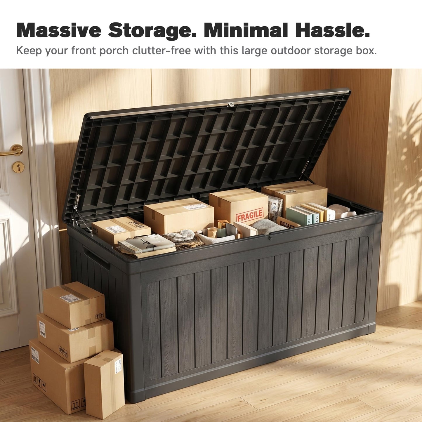 Seeheool 260 Gallon Large Outdoor Storage XXL Deck Box for Patio Furniture, Outdoor Cushions, Garden Tools and Sports/Pools Equipment, Waterproof Resin, Lockable, Black