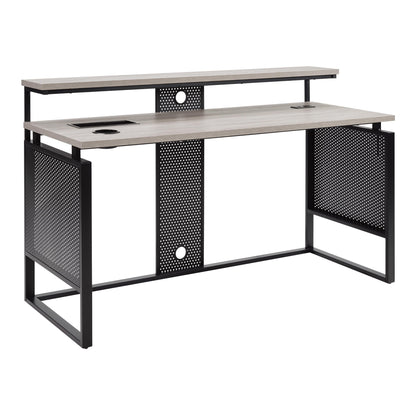 OSP Home Furnishings Ace Contemporary Modern Home Office Desk with Shelf, Rectangular with Grey Taupe Finish