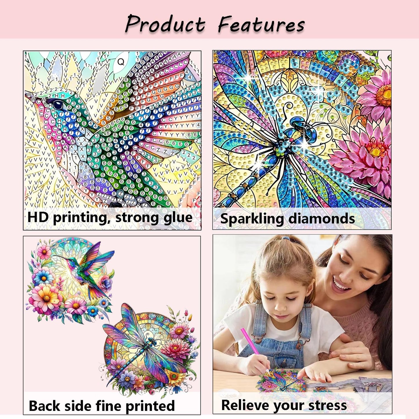 Muzagroo Art 5D Hummingbird Diamond Art Kits for Adults, Hanging Ornament Kits for Windows, DIY Special Shaped Diamond Art Suncathcer, Crystal Window Hanging Pendant Ornament 2PCS (Hummingbird)