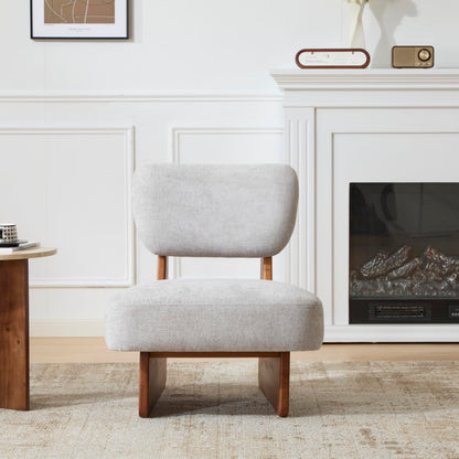 Christopher Knight Home Mores Low Profile Accent Chair Set of 2, Modern Living Room Armless Lounge Chair, Fabric Comfy Reading Chair for Bedroom, Wooden Frame and Thick Padded Seat, Walnut+Gray